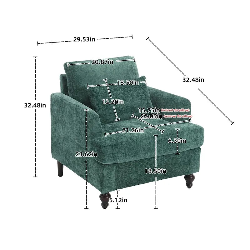 Sillón Decorativo de Chenilla, Asiento Individual, Estilo de Mediados de Siglo – Negro / Naranja Oscuro / Gris / Beige / Rojo Vino / Esmeralda