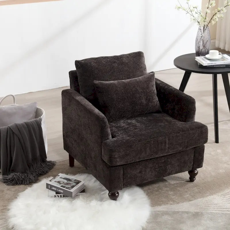 Sillón Decorativo de Chenilla, Asiento Individual, Estilo de Mediados de Siglo – Negro / Naranja Oscuro / Gris / Beige / Rojo Vino / Esmeralda