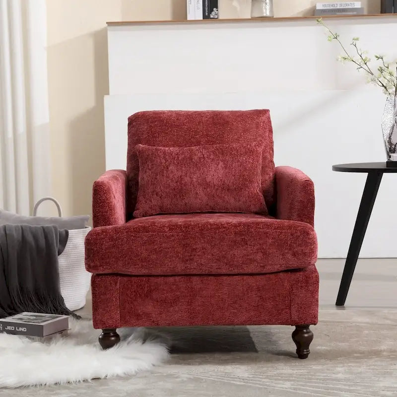Sillón Decorativo de Chenilla, Asiento Individual, Estilo de Mediados de Siglo – Negro / Naranja Oscuro / Gris / Beige / Rojo Vino / Esmeralda