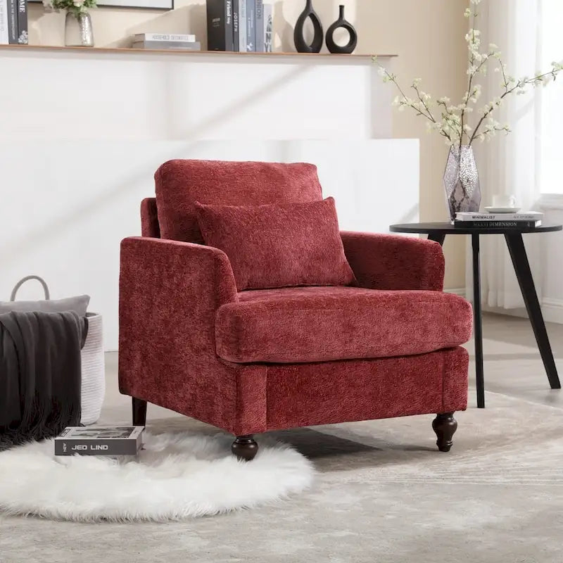 Sillón Decorativo de Chenilla, Asiento Individual, Estilo de Mediados de Siglo – Negro / Naranja Oscuro / Gris / Beige / Rojo Vino / Esmeralda