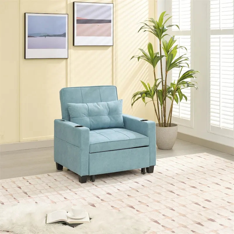 Sillón futón convertible 3 en 1 verde / gris oscuro / gris claro, individual