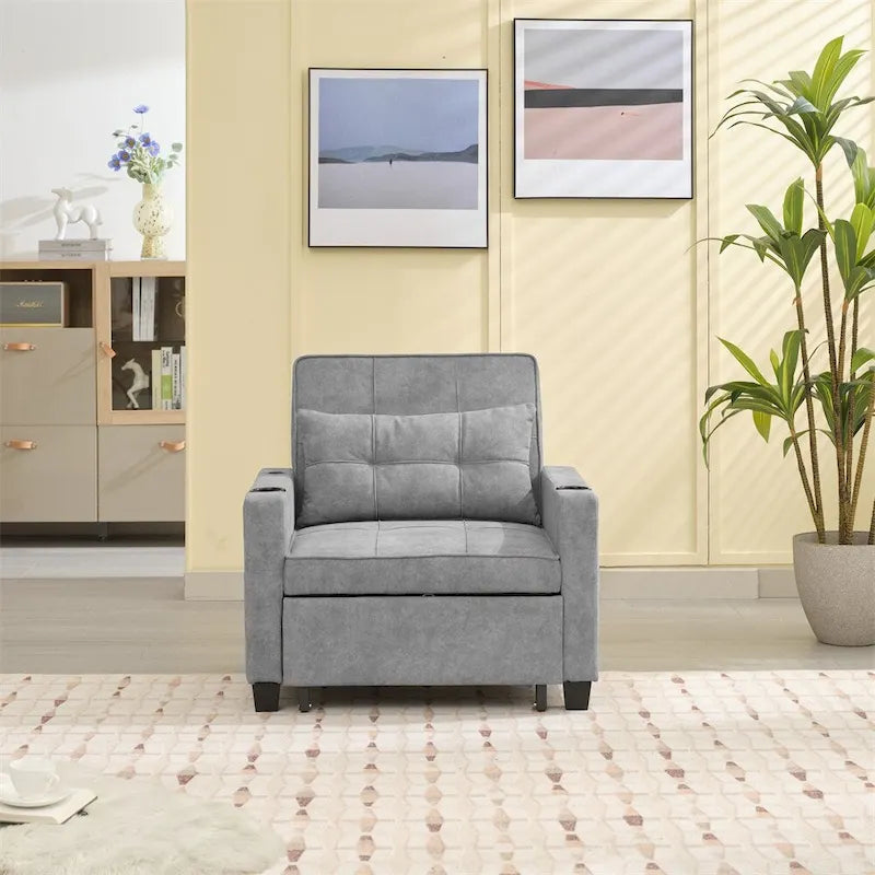 Sillón futón convertible 3 en 1 verde / gris oscuro / gris claro, individual