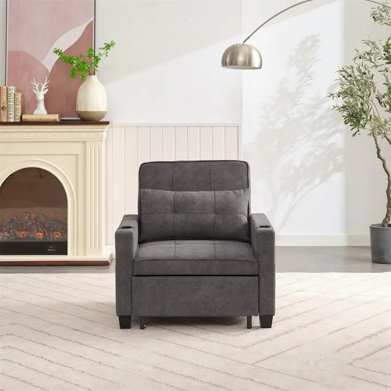 Sillón futón convertible 3 en 1 verde / gris oscuro / gris claro, individual