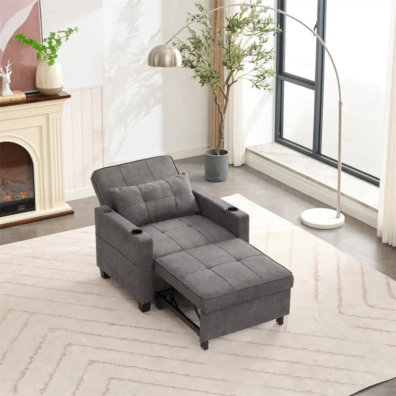 Sillón futón convertible 3 en 1 verde / gris oscuro / gris claro, individual
