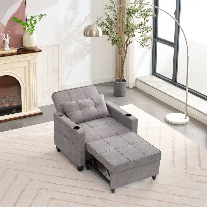 Sillón futón convertible 3 en 1 verde / gris oscuro / gris claro, individual
