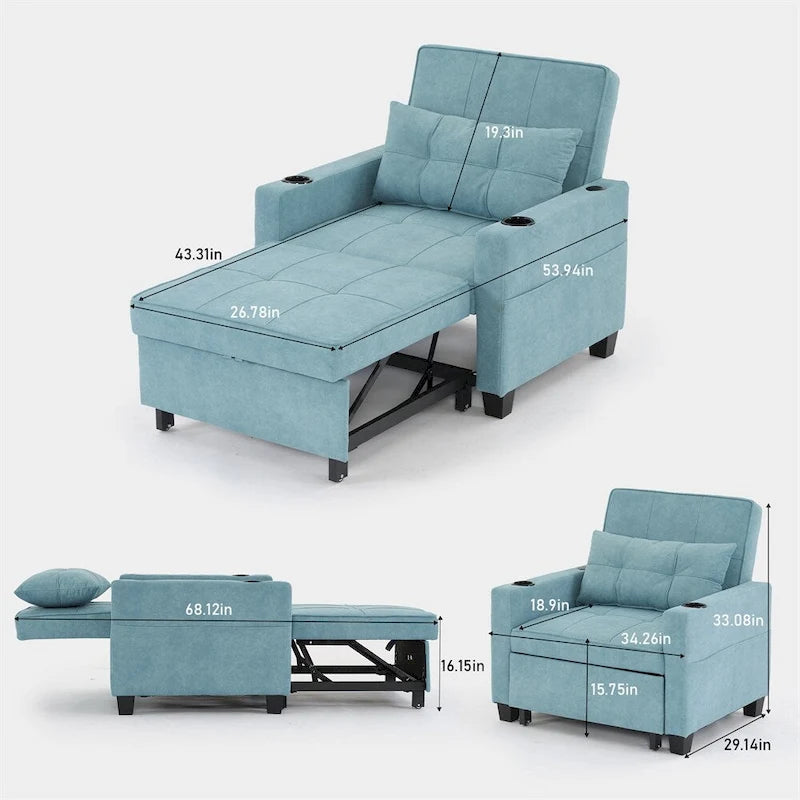 Sillón futón convertible 3 en 1 verde / gris oscuro / gris claro, individual