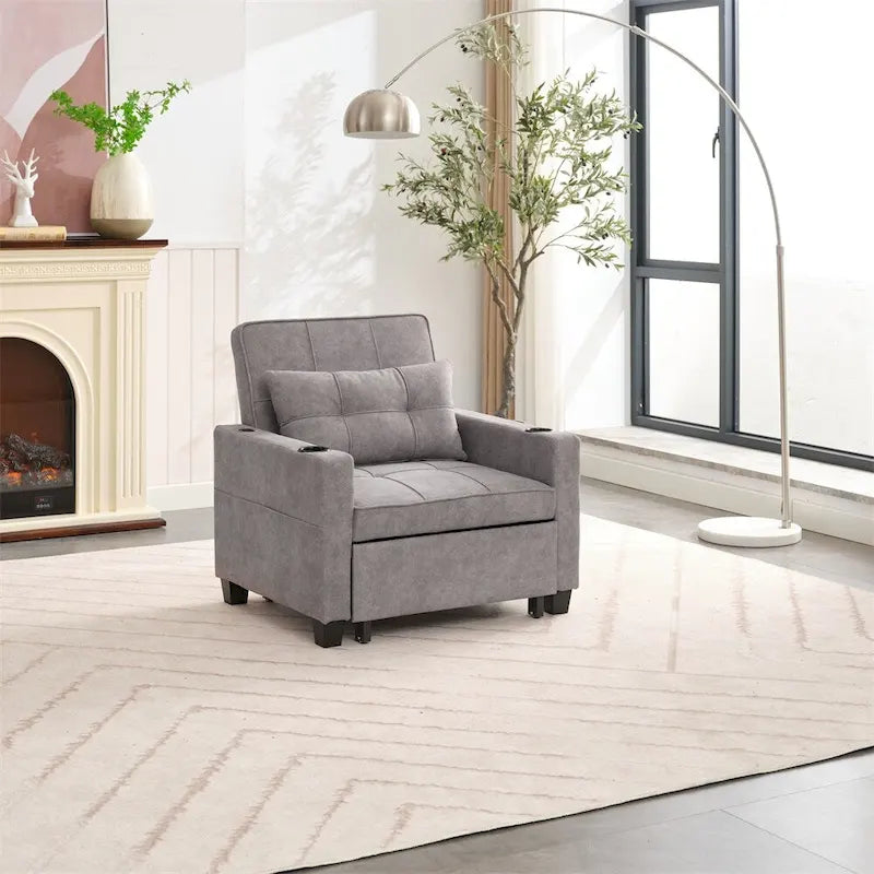 Sillón futón convertible 3 en 1 verde / gris oscuro / gris claro, individual