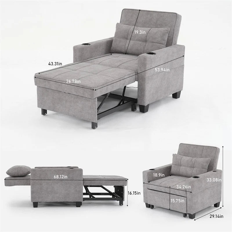 Sillón futón convertible 3 en 1 verde / gris oscuro / gris claro, individual