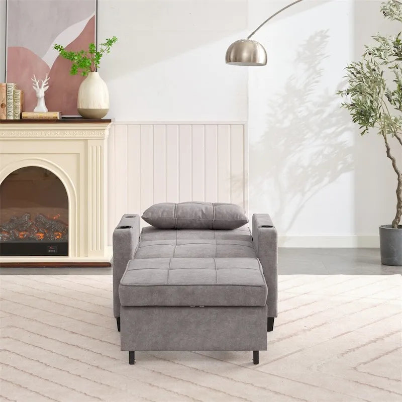 Sillón futón convertible 3 en 1 verde / gris oscuro / gris claro, individual