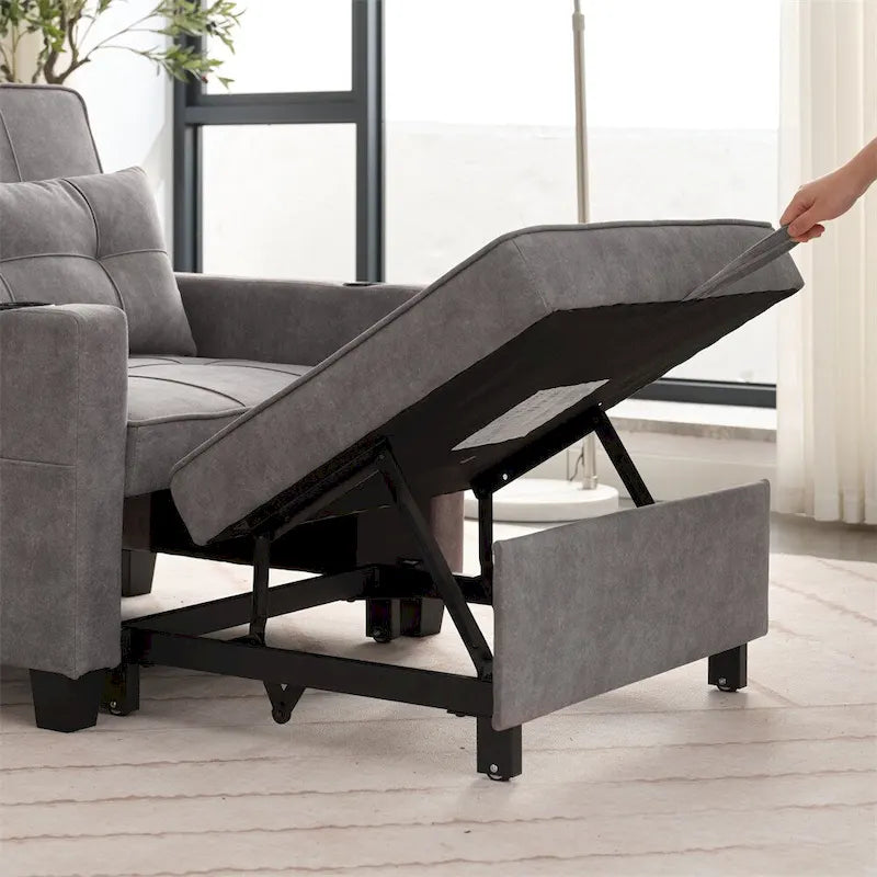 Sillón futón convertible 3 en 1 verde / gris oscuro / gris claro, individual