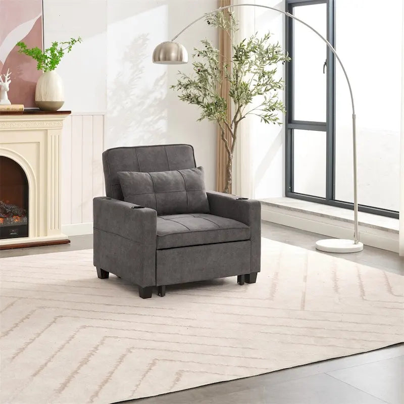 Sillón futón convertible 3 en 1 verde / gris oscuro / gris claro, individual