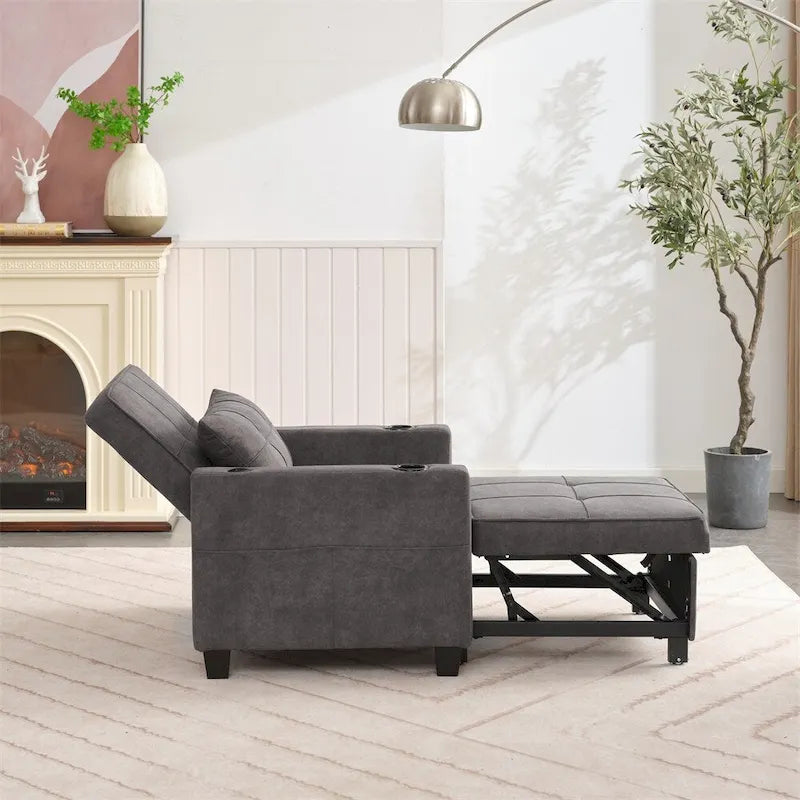 Sillón futón convertible 3 en 1 verde / gris oscuro / gris claro, individual