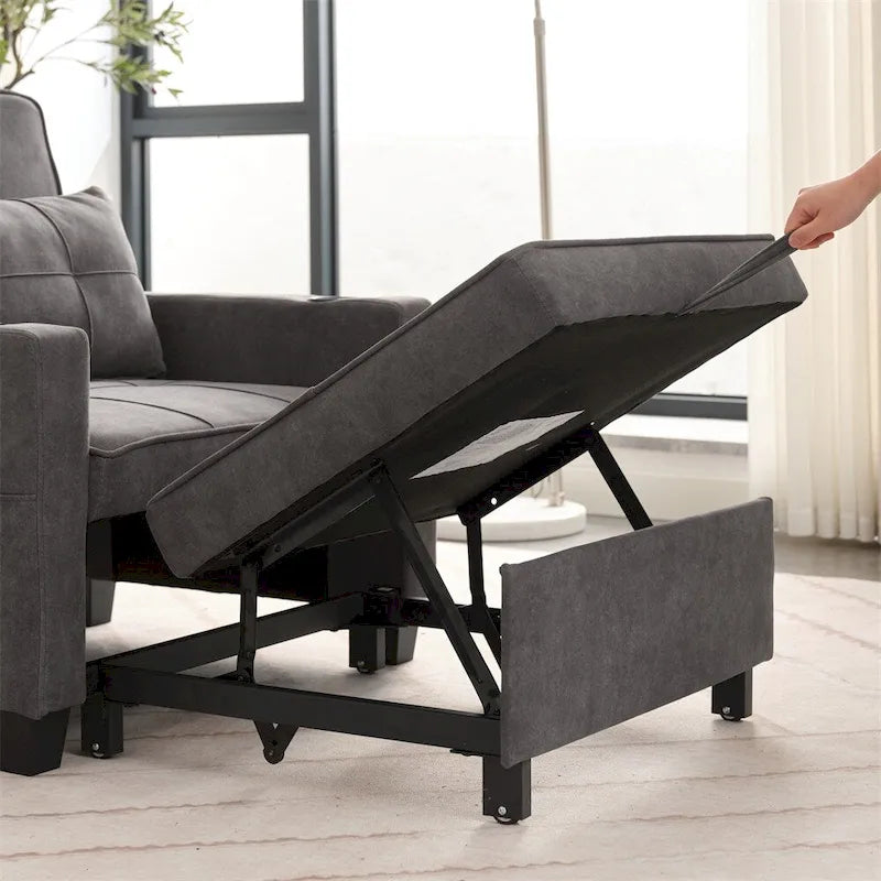 Sillón futón convertible 3 en 1 verde / gris oscuro / gris claro, individual