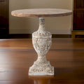 Mesa auxiliar redonda marrón y blanca, base de pedestal con urna, 1 pieza