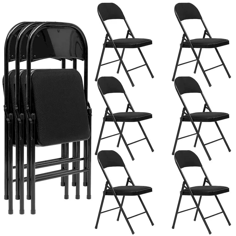 Silla plegable acolchada de tela gris, estructura metálica, juego de 4 o 6