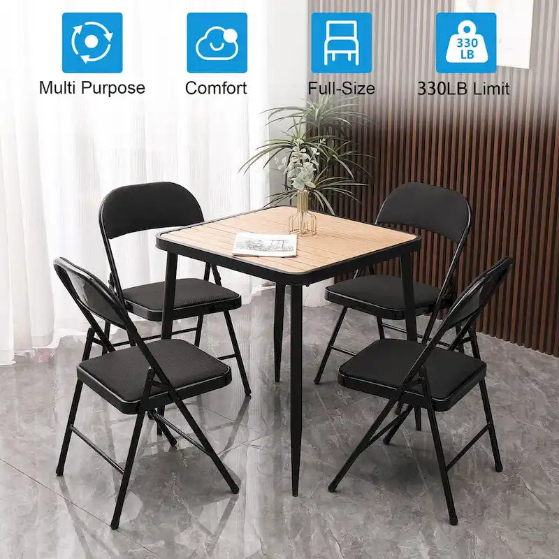 Silla plegable acolchada de tela gris, estructura metálica, juego de 4 o 6