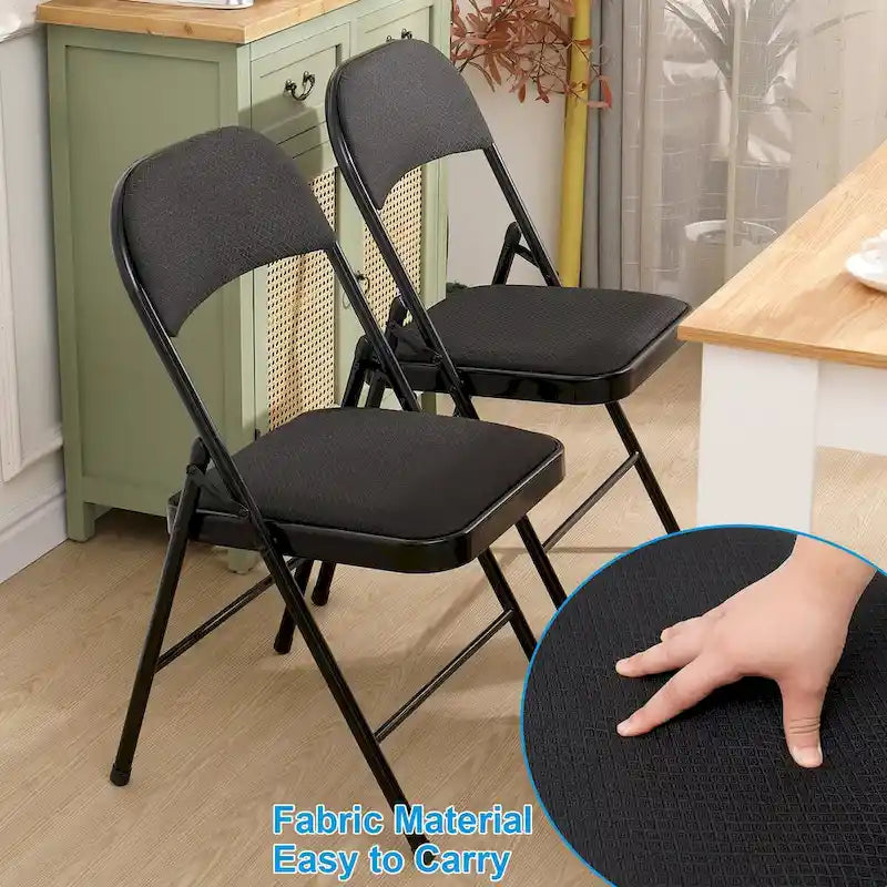 Silla plegable acolchada de tela gris, estructura metálica, juego de 4 o 6