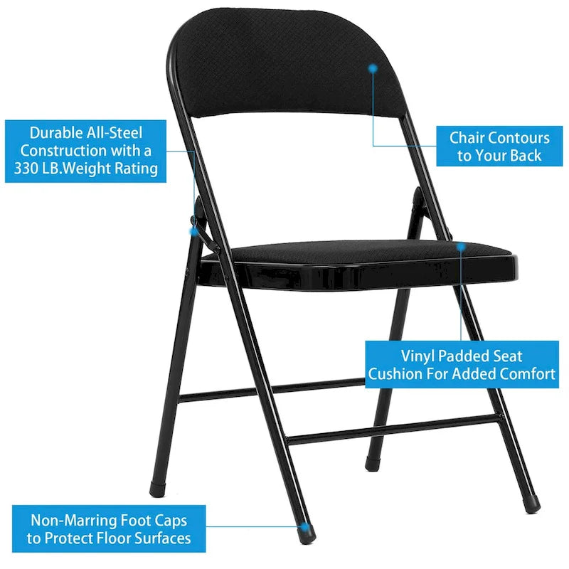 Silla plegable acolchada de tela gris, estructura metálica, juego de 4 o 6