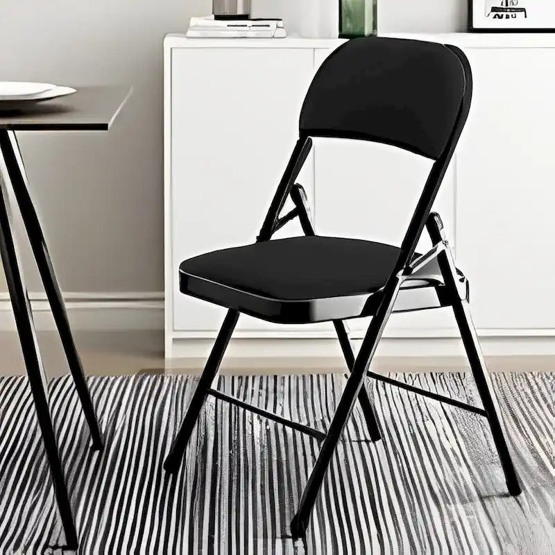 Silla plegable acolchada de tela gris, estructura metálica, juego de 4 o 6