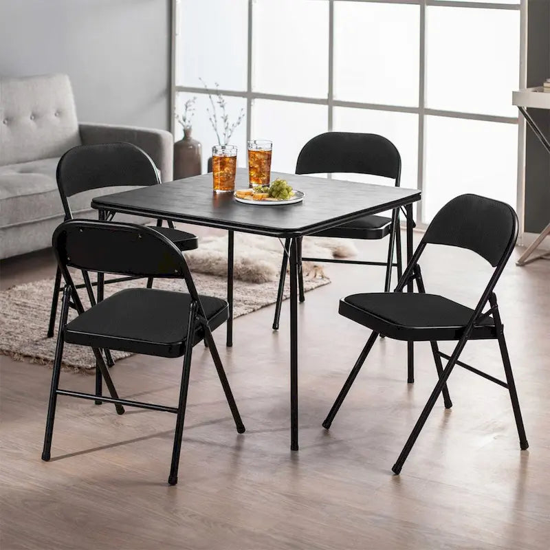 Silla plegable acolchada de tela gris, estructura metálica, juego de 4 o 6