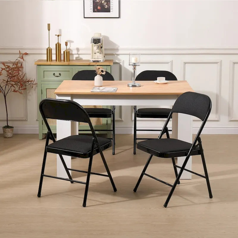 Silla plegable acolchada de tela gris, estructura metálica, juego de 4 o 6