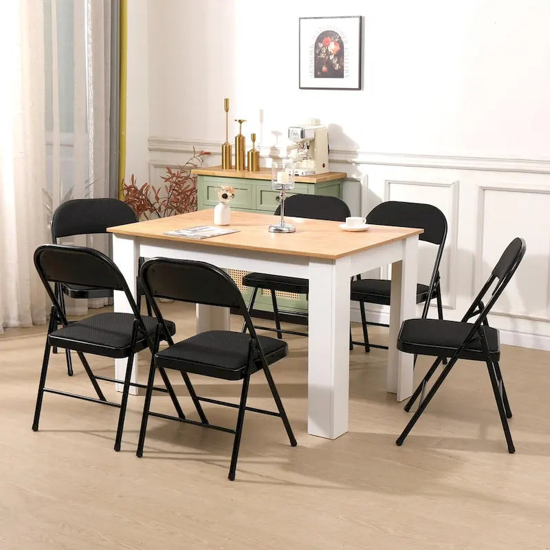 Silla plegable acolchada de tela gris, estructura metálica, juego de 4 o 6