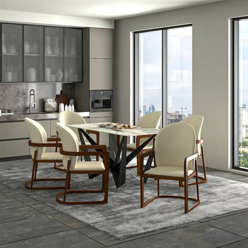 Silla de Comedor de Cuero Sintético (PU) en Topo Oscuro / Topo / Marrón / Crema, Asiento Individual