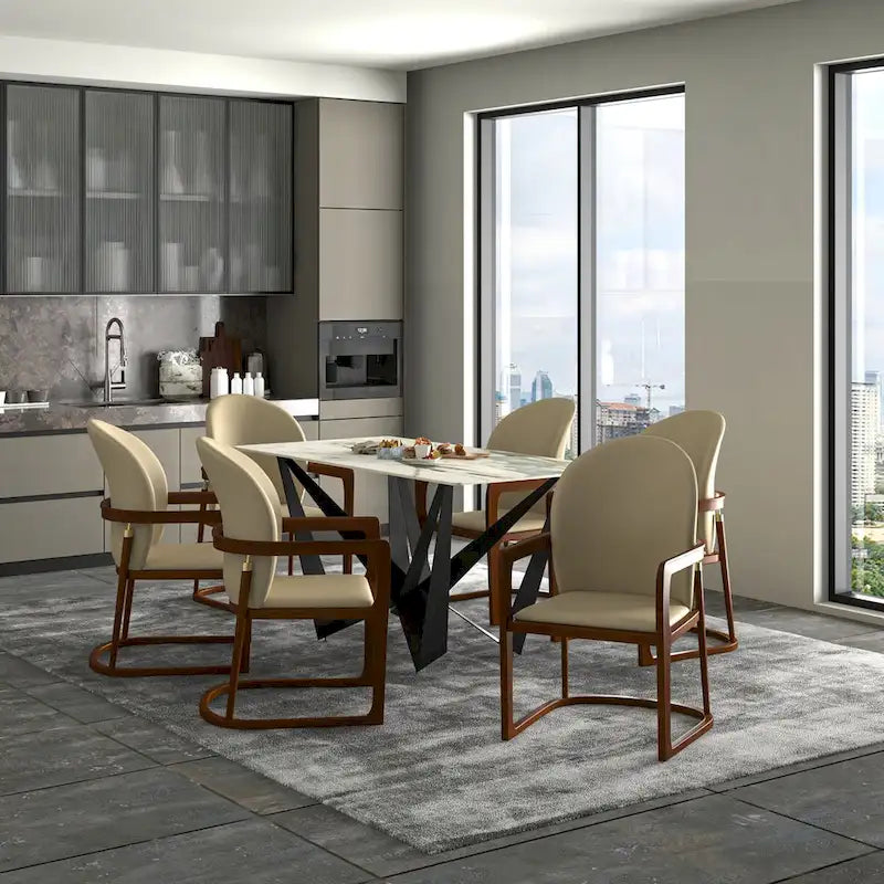Silla de Comedor de Cuero Sintético (PU) en Topo Oscuro / Topo / Marrón / Crema, Asiento Individual