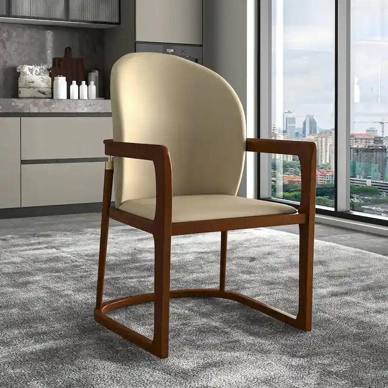 Silla de Comedor de Cuero Sintético (PU) en Topo Oscuro / Topo / Marrón / Crema, Asiento Individual