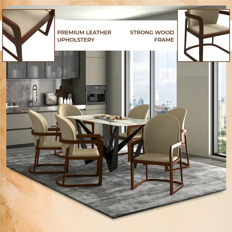 Silla de Comedor de Cuero Sintético (PU) en Topo Oscuro / Topo / Marrón / Crema, Asiento Individual
