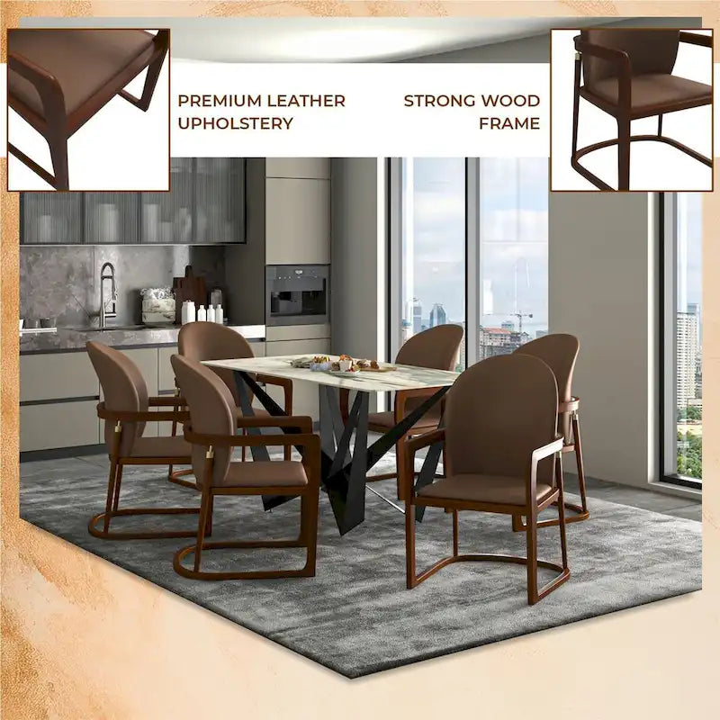 Silla de Comedor de Cuero Sintético (PU) en Topo Oscuro / Topo / Marrón / Crema, Asiento Individual