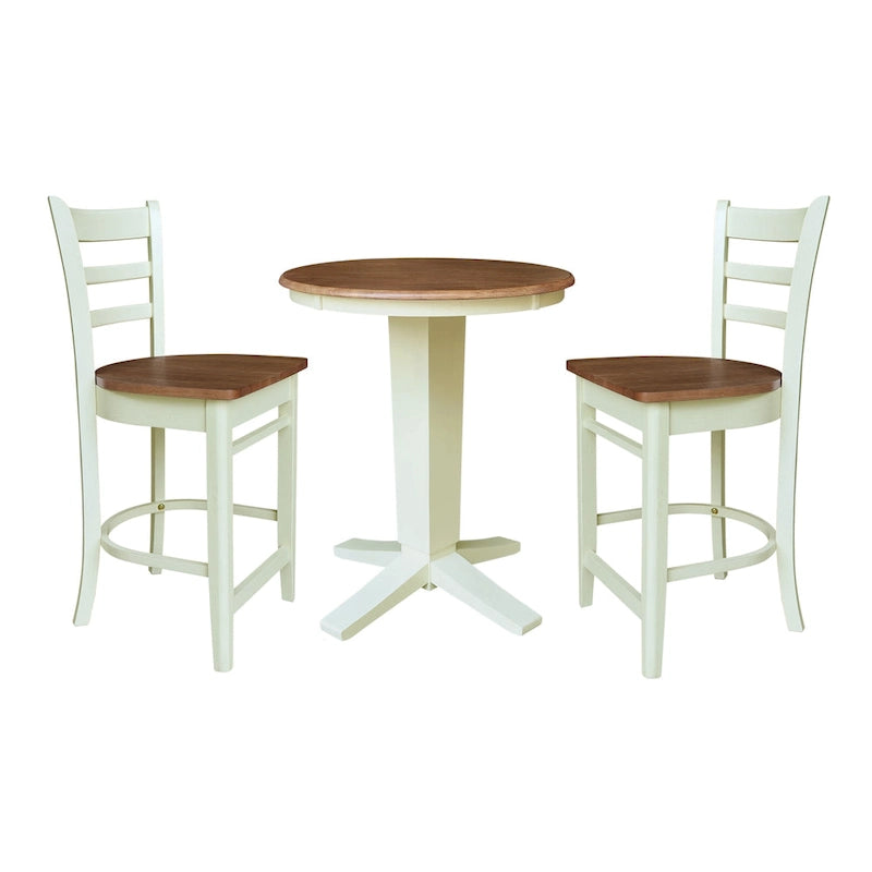 Juego de comedor para 2 personas con mesa a la altura de la encimera – Madera maciza, tablero redondo de 76 cm