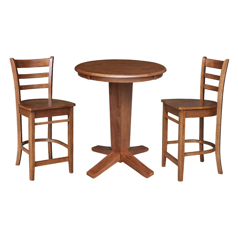 Juego de comedor para 2 personas con mesa a la altura de la encimera – Madera maciza, tablero redondo de 76 cm
