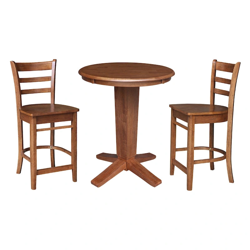 Juego de comedor para 2 personas con mesa a la altura de la encimera – Madera maciza, tablero redondo de 76 cm