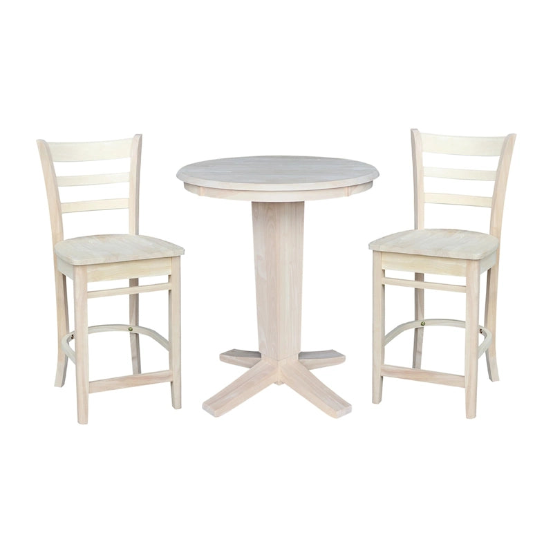 Juego de comedor para 2 personas con mesa a la altura de la encimera – Madera maciza, tablero redondo de 76 cm