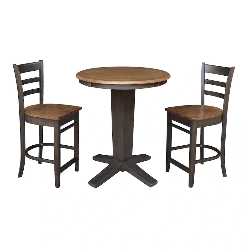 Juego de comedor para 2 personas con mesa a la altura de la encimera – Madera maciza, tablero redondo de 76 cm