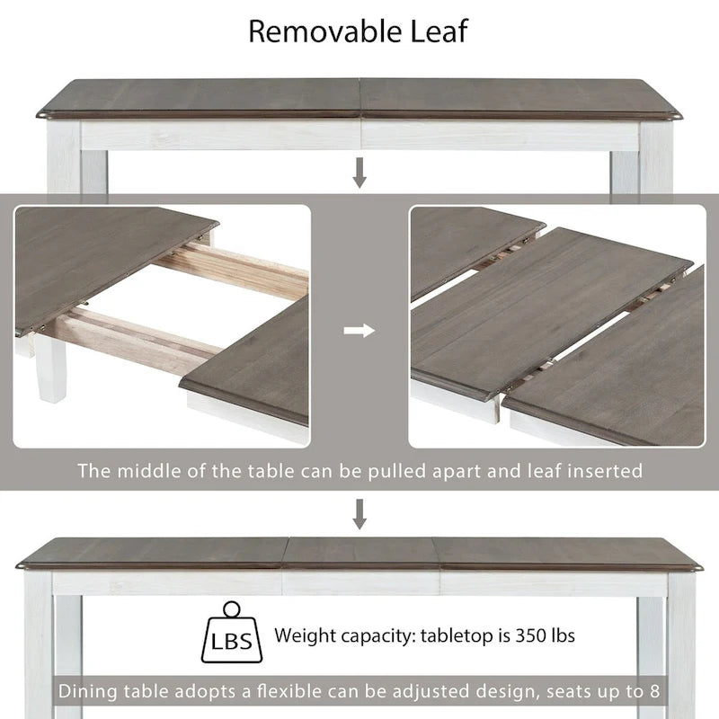 Juego de mesa de comedor extensible marrón/blanco y marrón antiguo/blanco+gris, con capacidad para 8 personas, 7 piezas