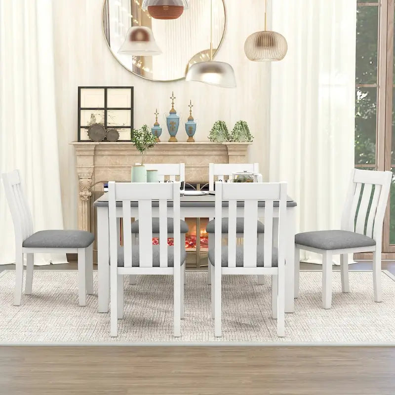 Juego de mesa de comedor extensible marrón/blanco y marrón antiguo/blanco+gris, con capacidad para 8 personas, 7 piezas