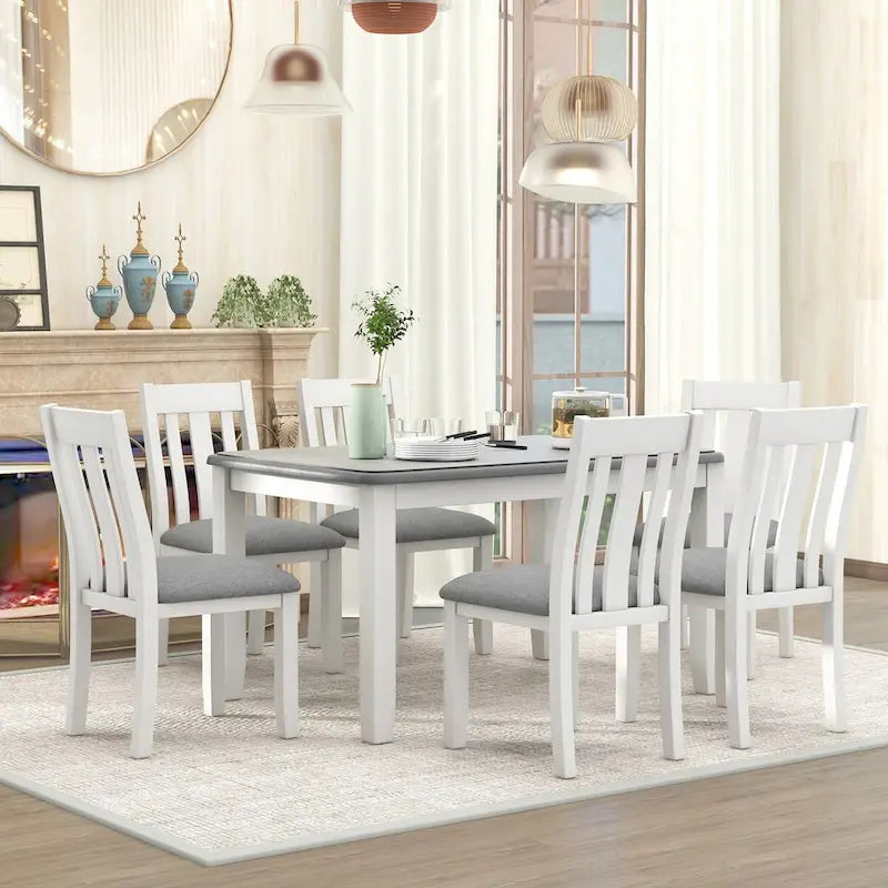 Juego de mesa de comedor extensible marrón/blanco y marrón antiguo/blanco+gris, con capacidad para 8 personas, 7 piezas