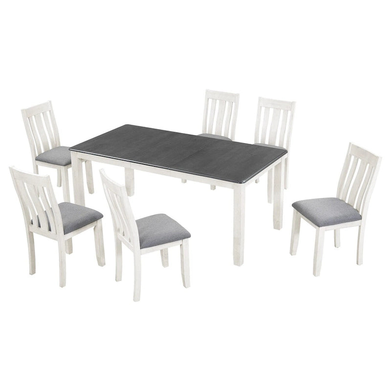 Juego de mesa de comedor extensible marrón/blanco y marrón antiguo/blanco+gris, con capacidad para 8 personas, 7 piezas