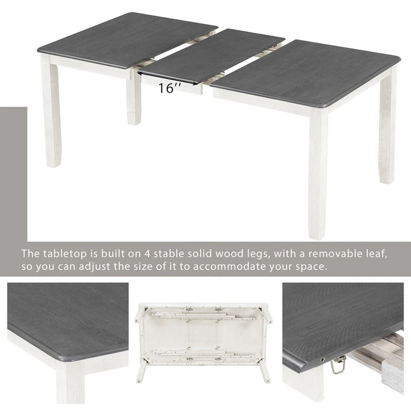 Juego de mesa de comedor extensible marrón/blanco y marrón antiguo/blanco+gris, con capacidad para 8 personas, 7 piezas