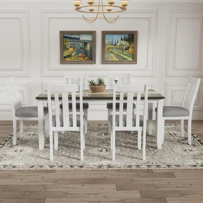 Juego de mesa de comedor extensible marrón/blanco y marrón antiguo/blanco+gris, con capacidad para 8 personas, 7 piezas