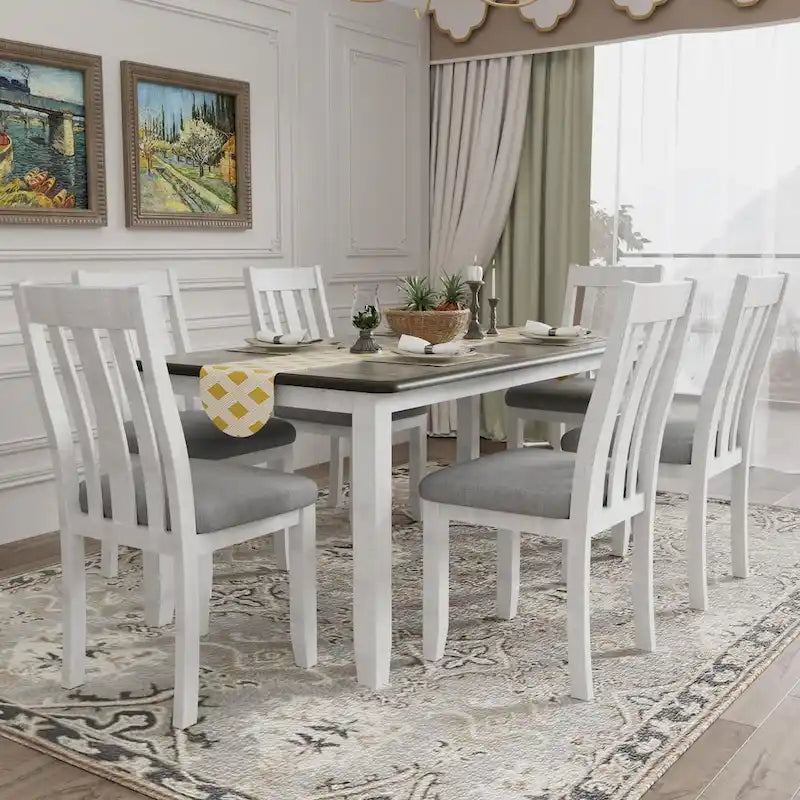 Juego de mesa de comedor extensible marrón/blanco y marrón antiguo/blanco+gris, con capacidad para 8 personas, 7 piezas