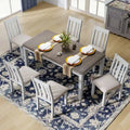 Juego de mesa de comedor extensible marrón/blanco y marrón antiguo/blanco+gris, con capacidad para 8 personas, 7 piezas