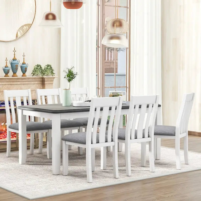 Juego de mesa de comedor extensible marrón/blanco y marrón antiguo/blanco+gris, con capacidad para 8 personas, 7 piezas