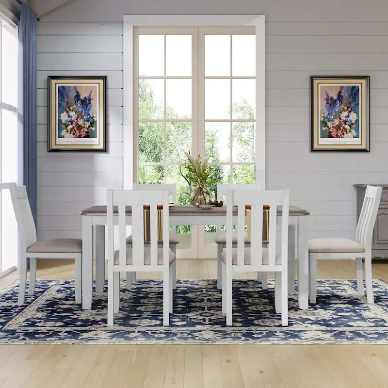 Juego de mesa de comedor extensible marrón/blanco y marrón antiguo/blanco+gris, con capacidad para 8 personas, 7 piezas