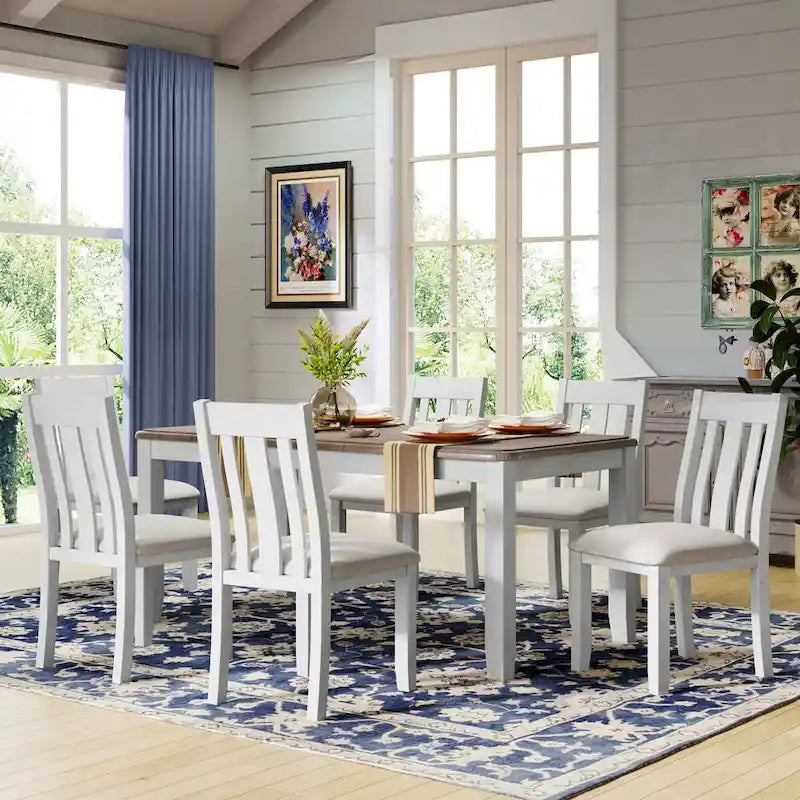 Juego de mesa de comedor extensible marrón/blanco y marrón antiguo/blanco+gris, con capacidad para 8 personas, 7 piezas