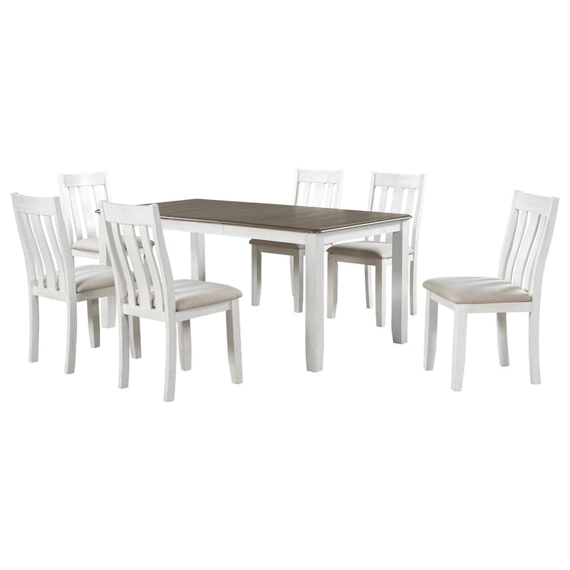 Juego de mesa de comedor extensible marrón/blanco y marrón antiguo/blanco+gris, con capacidad para 8 personas, 7 piezas