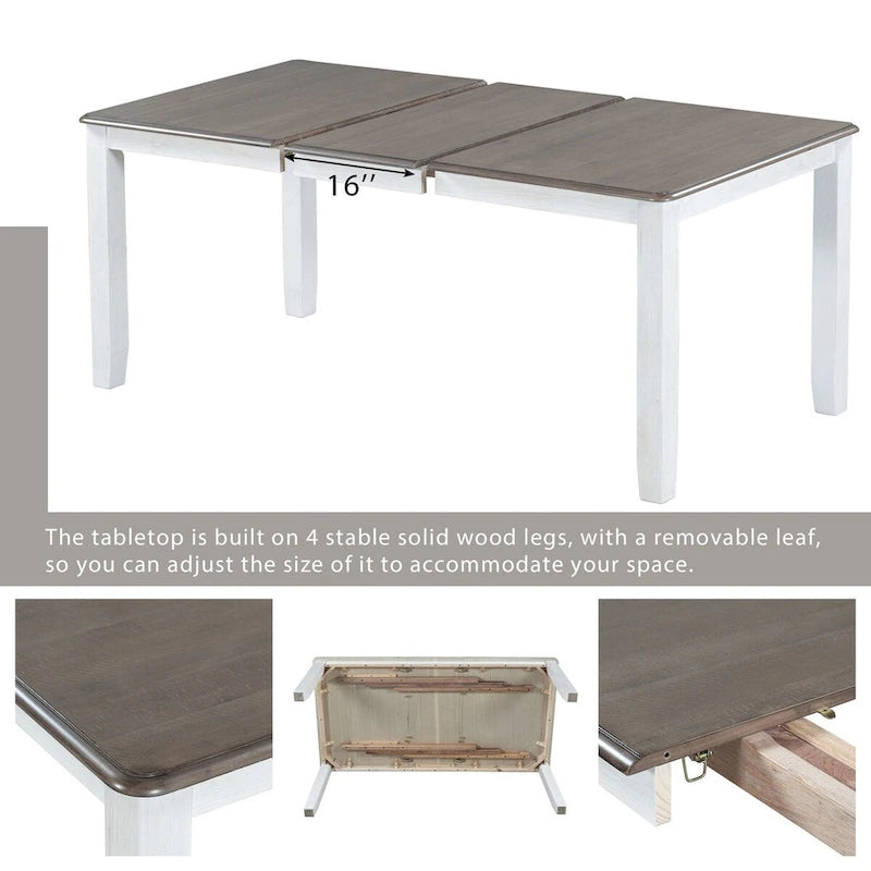 Juego de mesa de comedor extensible marrón/blanco y marrón antiguo/blanco+gris, con capacidad para 8 personas, 7 piezas