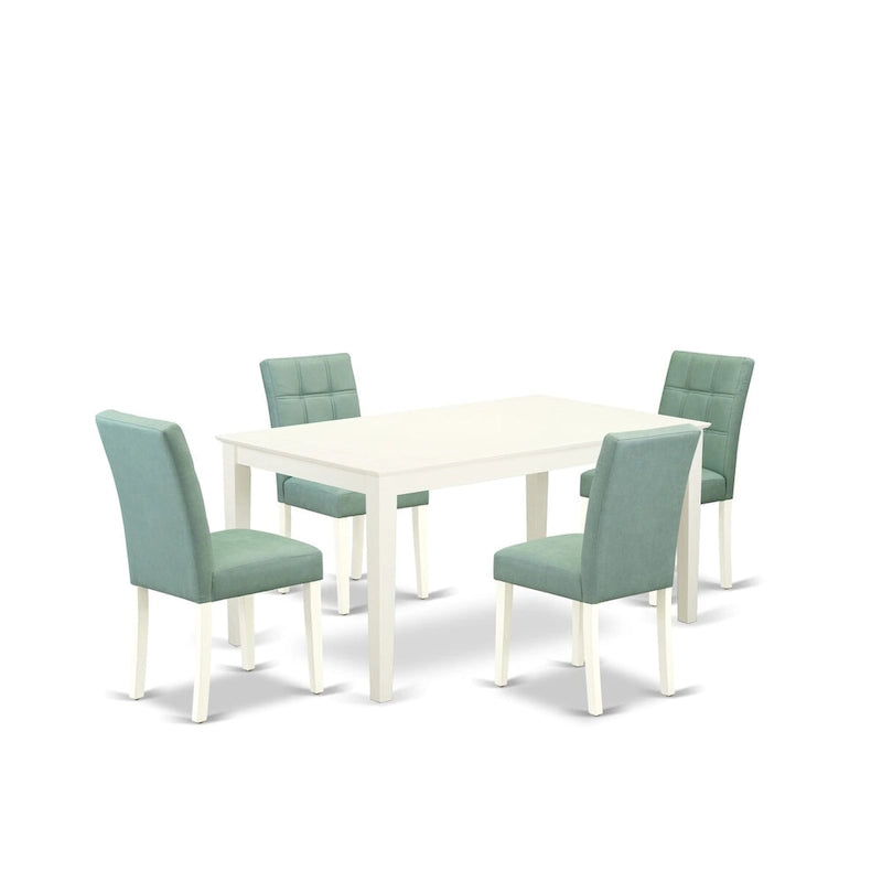 Juego de comedor rectangular blanco lino y verde sauce, 5/6/7 personas